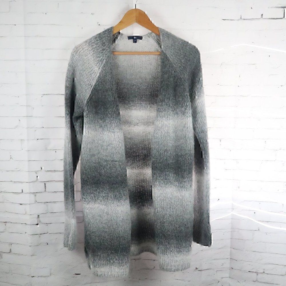 GAP GREY OMBRE & WHITE LONG OPEN CARDIGAN SWEATER SIZE MEDIUM